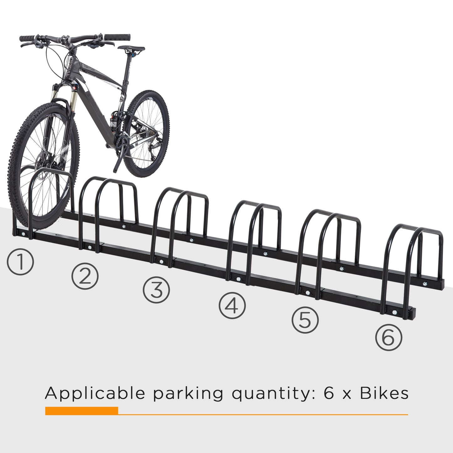 6-Bike Floor Parking Stand Parking Rack, 160Lx33Wx27H cm, Steel-Black