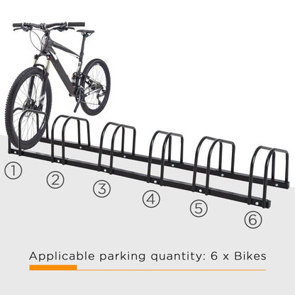 6-Bike Floor Parking Stand Parking Rack, 160Lx33Wx27H cm, Steel-Black