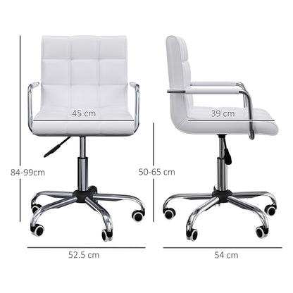 Meeting Chair, Mid Back PU Leather Home Office Desk Chair Swivel with Arm, Wheels, Adjustable Height, White