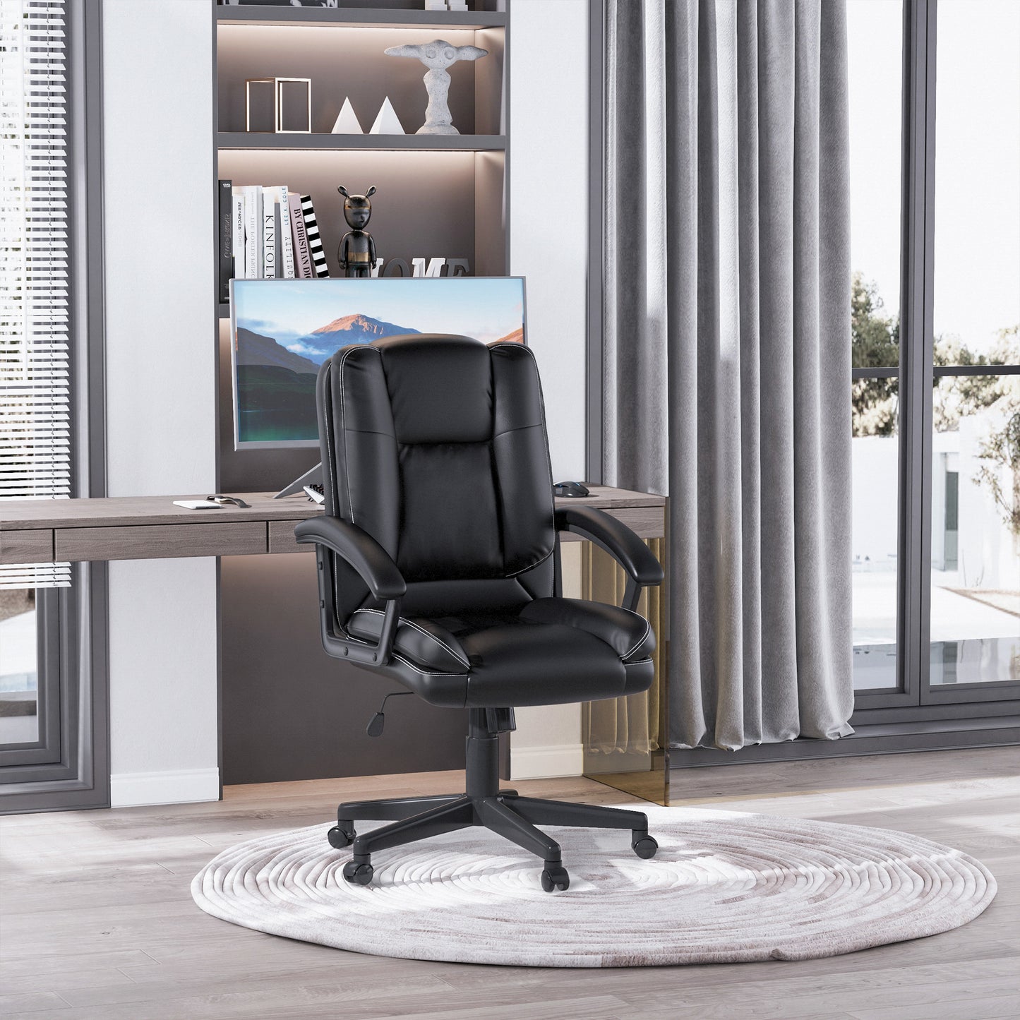 Homcom Office Chair Pu Leather Swivel Executive Armchair Pc Desk Computer Seat Height Adjustable Home Office Ergonomic Chair -Black