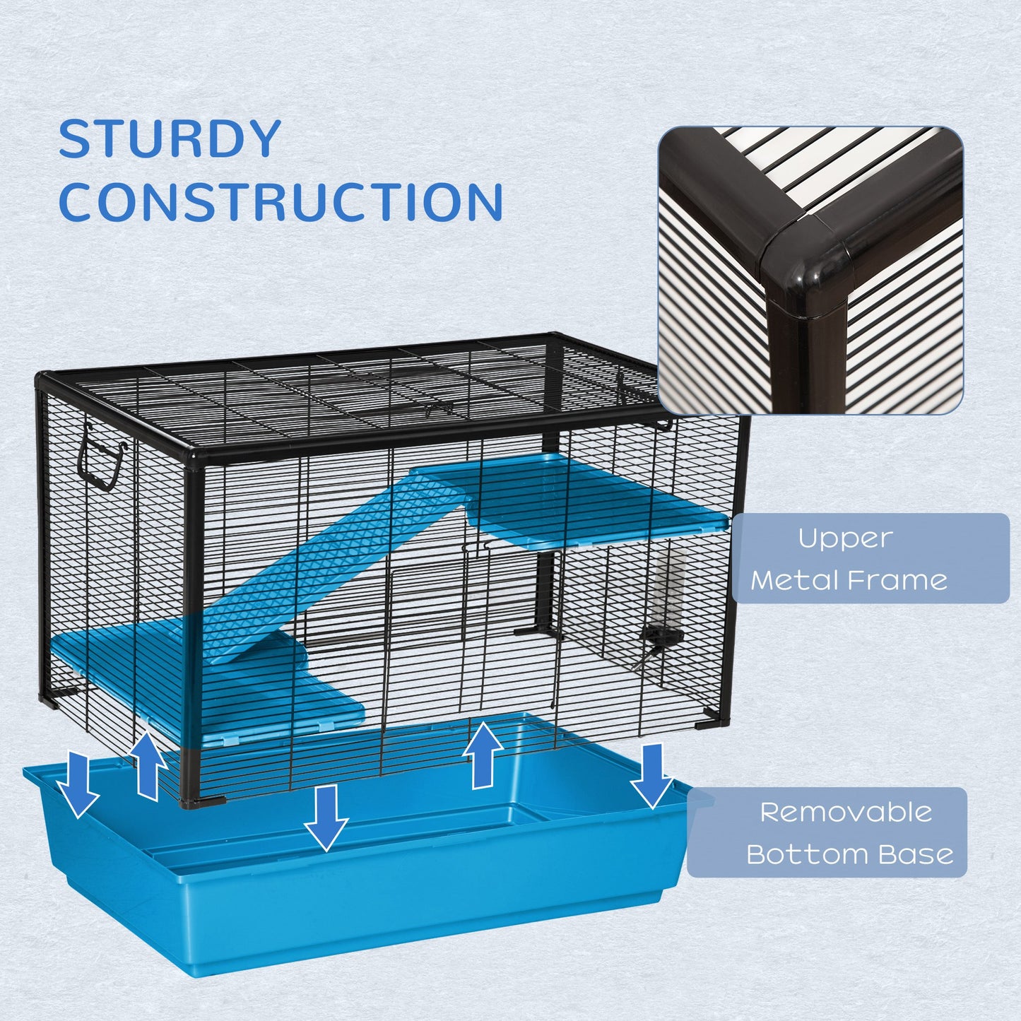 Hamster Cage Small Animal Cage Habitat for Guinea Pigs Chinchillas With Accessories, 80x48x58 cm, Light Blue