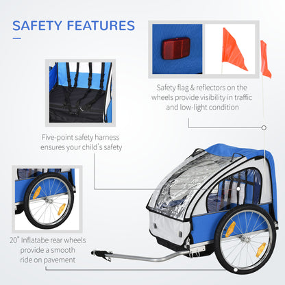 Steel Frame Children's 2-Seater Bicycle Trailer Blue