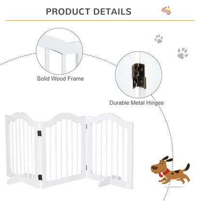 Wooden Foldable Small Sized Dog Gate Stepover Panel with Support Feet Pet Fence Freestanding Safety Barrier White