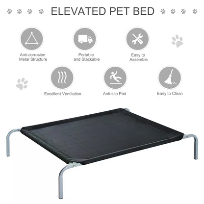 Elevated Pet Bed Portable Camping Raised Dog Bed w/ Metal Frame Black (Small)