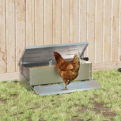 PawHut 10KG Automatic Chicken Feeder Poultry Feeder w/ Self Opening Treadle, Lid, Sliver-Tone  