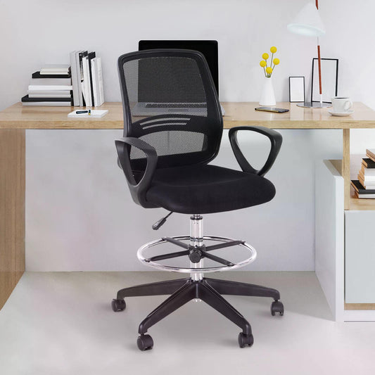 Vinsetto Drafting Chair Tall Office Chair Ergonomic Mesh Back with Adjustable Height and Footrest 360° Swivel 