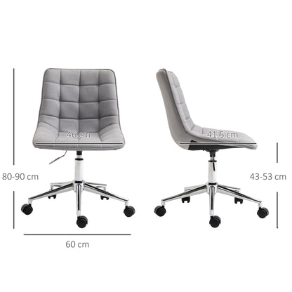 Armless Office Task Chair, with Adjustable Height Soft Breathable Fabric 360° Casters, Grey