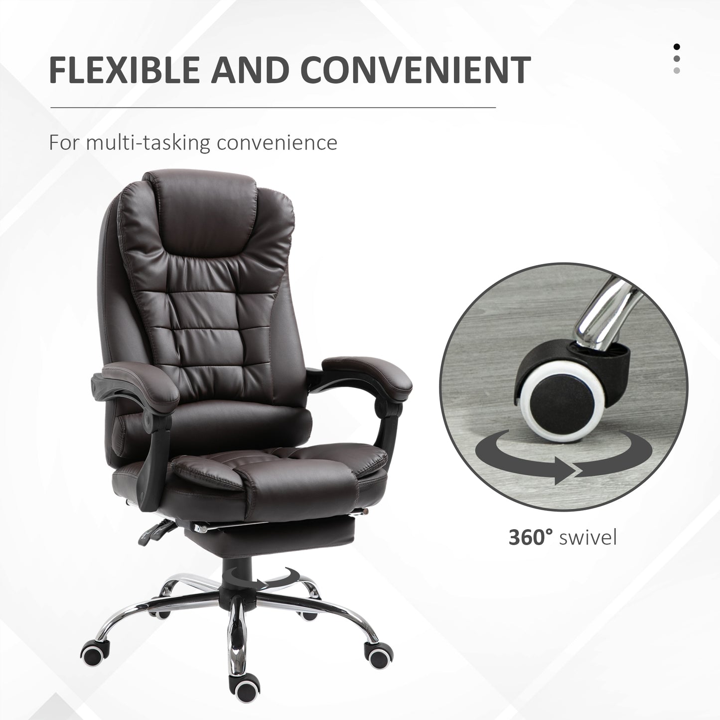 Homcom Recliner Pu Office Chair Office Chair Wheels Chair Computer Chair Home Office Chair Ergonomic Chair W/Footrest-Brown