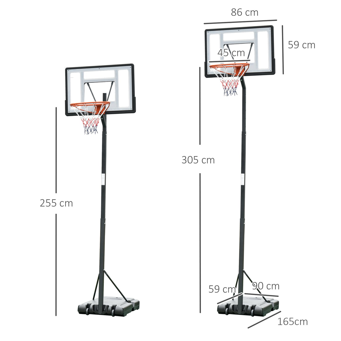 Basketball Hoop Freestanding Height Adjustable Stand with Backboard Wheels for Teens Adults Black