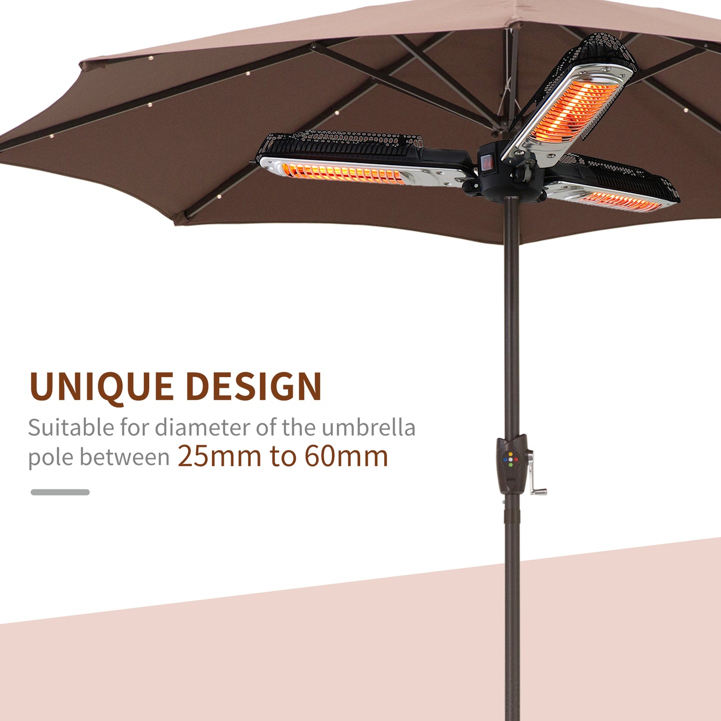 Electric Umbrella Parasol Mounted Infrared Heater 2000W Patio Gazebo Outdoor Use Black