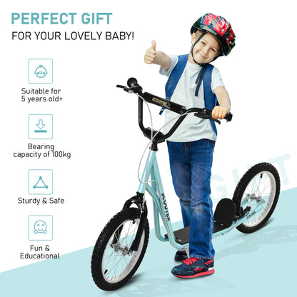 Bicycle Scooter, Kick Scooter for Kids, Big Wheel, Steel Frame Adjustable Blue