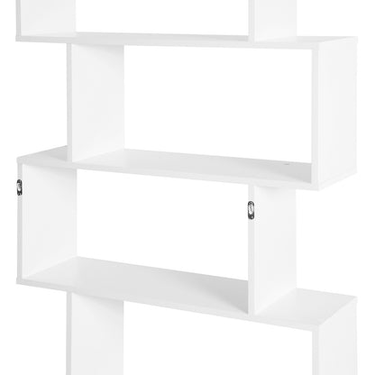 6 Tier Wooden Bookshelf Modern S-Shaped Shelf Unit Storage Display White