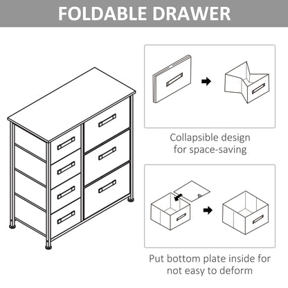 7 Drawer Chest, Fabric Drawers, w/Metal Frame Adjustable Feet White Oak &Light Grey