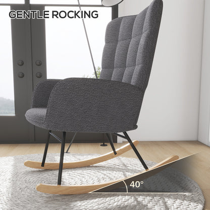 Boucle Rocking Chair, Berber Fleece Nursery Glider Rocker, Modern Armchair for Living Room, Dark Grey