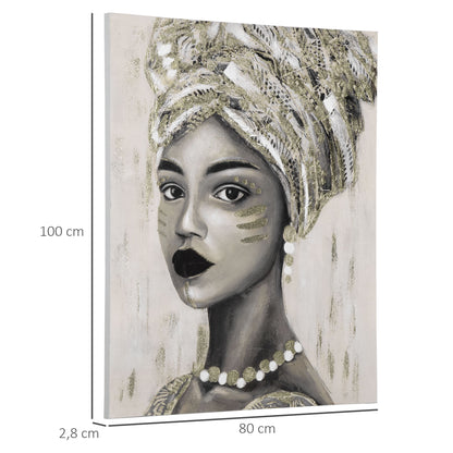 Hand-Painted Wall art of Woman in African Attire, 100 x 80cm