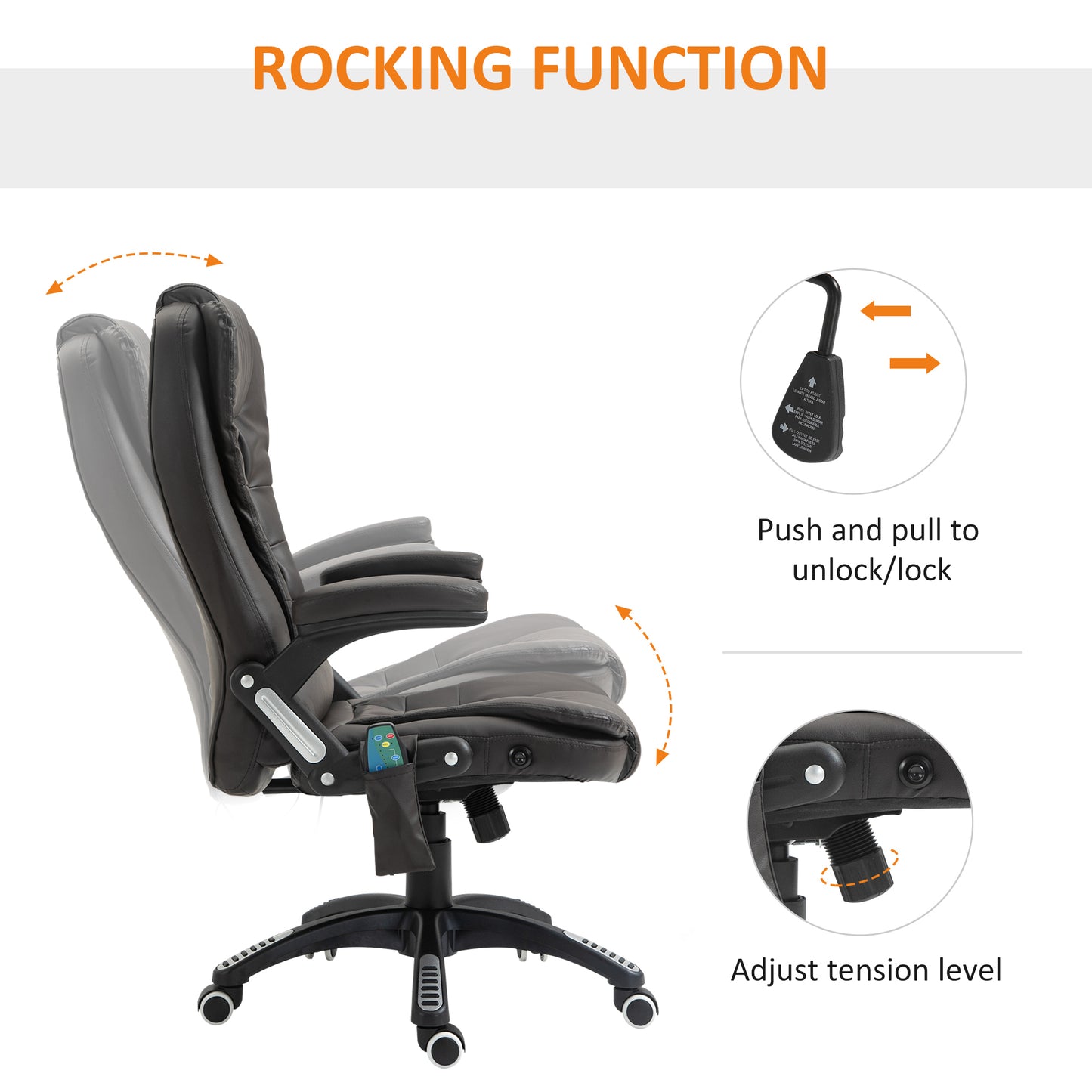 Executive Office Chair, Massage Office Chair, Office Chair, Leather, 135° Reclining, Rocking Function, 360° Swivel, Brown