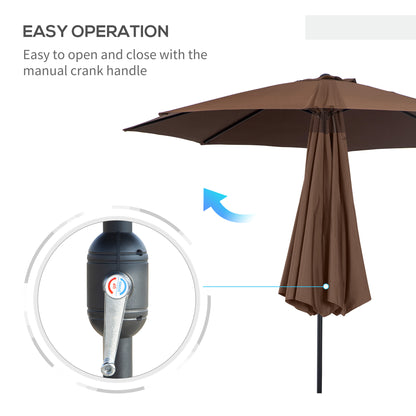 Steel Frame Round Market Patio Sun Umbrella Garden Parasol Outdoor Sunshade Canopy,  3x2.45m (Coffee)