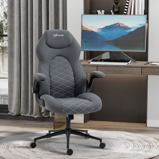 Vinsetto High-Back Home Office Chair, Computer Desk Chair, Height Adjustable w/Flip Up Armrests, Swivel Seat, Tilt Function, Dark Grey