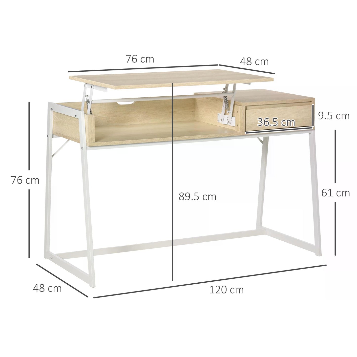 Adjustable Desktop Standing Desk for Modern Office Study Writing with Drawer Storing Box, Home Furniture, Natural