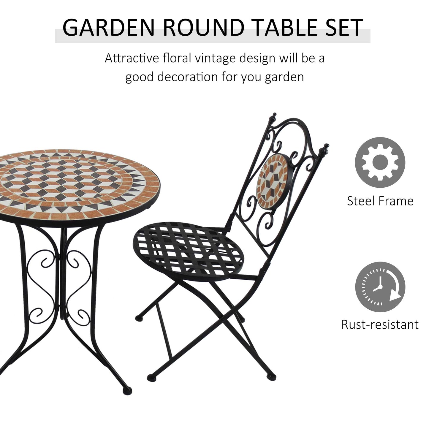 3 Pcs Mosaic Bistro Table Chair Set Patio Garden Dining Furniture Outdoor