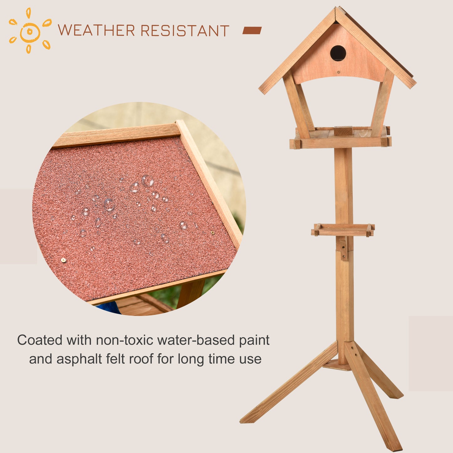 Bird Feeder Stand, Bird Table, Bird Feeding Station, Wooden, Freestanding for Garden Backyard Outside Decorative Pre-cut Natural