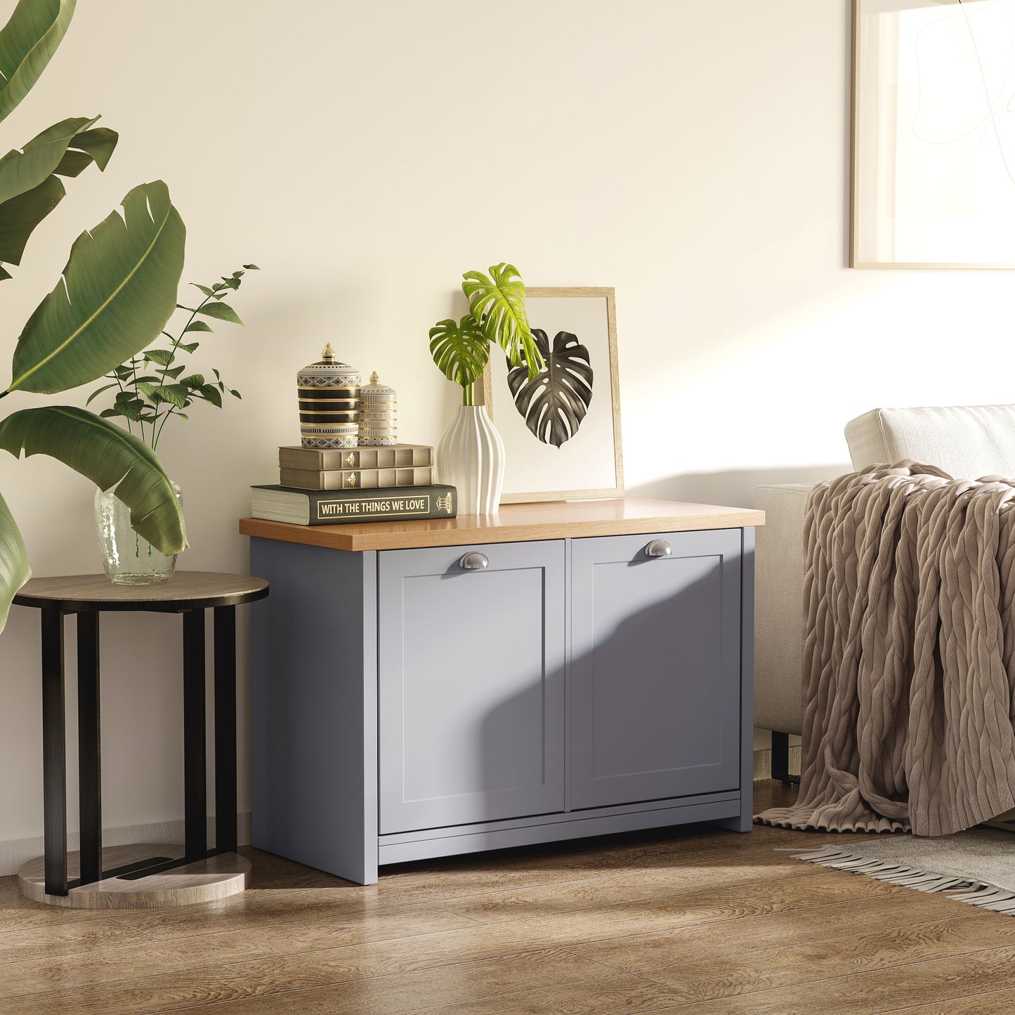 HOMCOM Shoe Cabinet Organisation Chic w/ 4 Storage Units Wood Effect Tabletop Hallway Home Grey