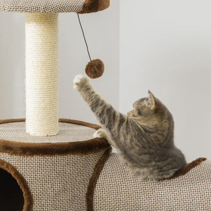 Cat Play Tower, 104cm,  w/Scratching Post for Kitten Activity Center Brown