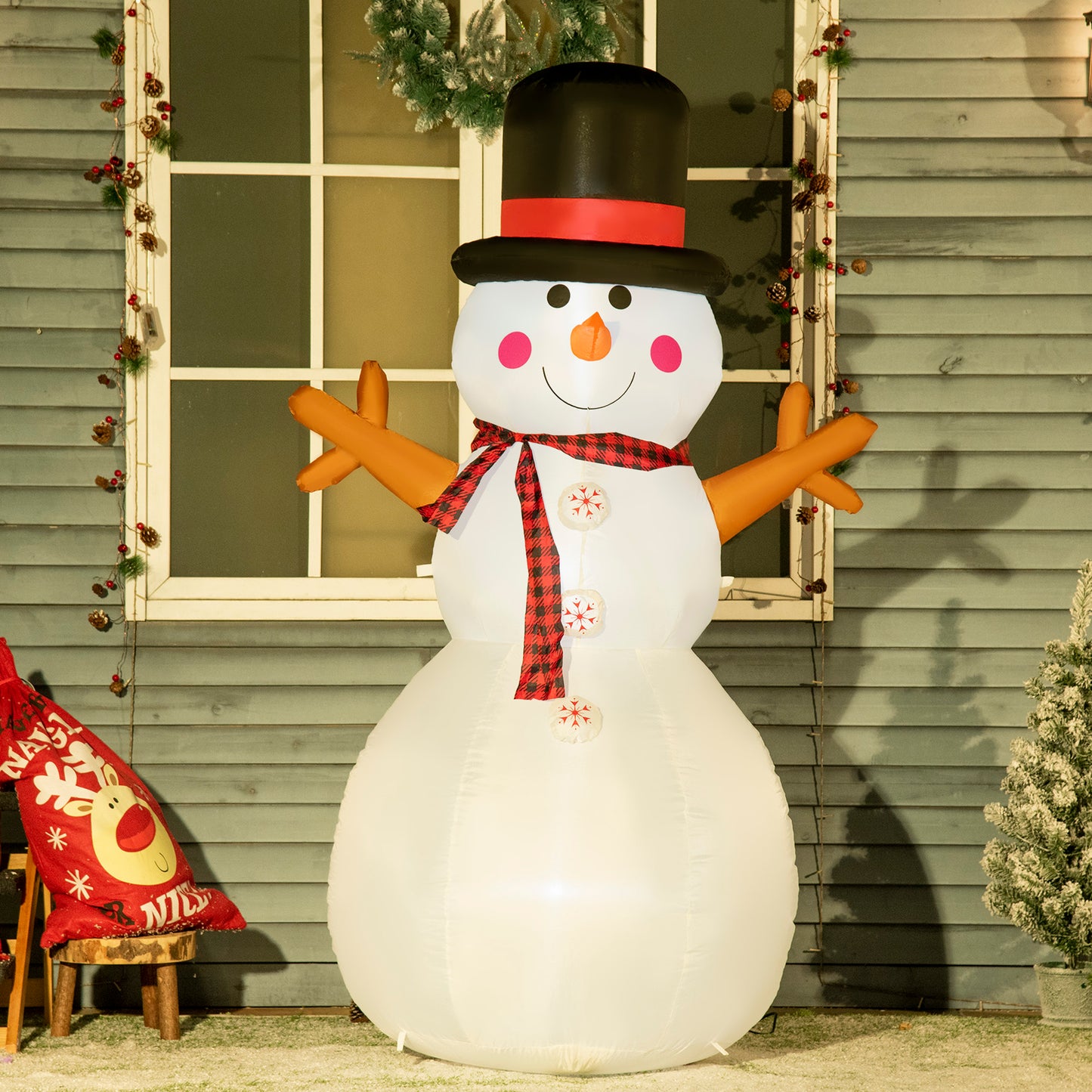 HOMCOM 6ft Inflatable Snowman, Outdoor Indoor Christmas Decoration for Lawn with Hat Scarf LED Lights