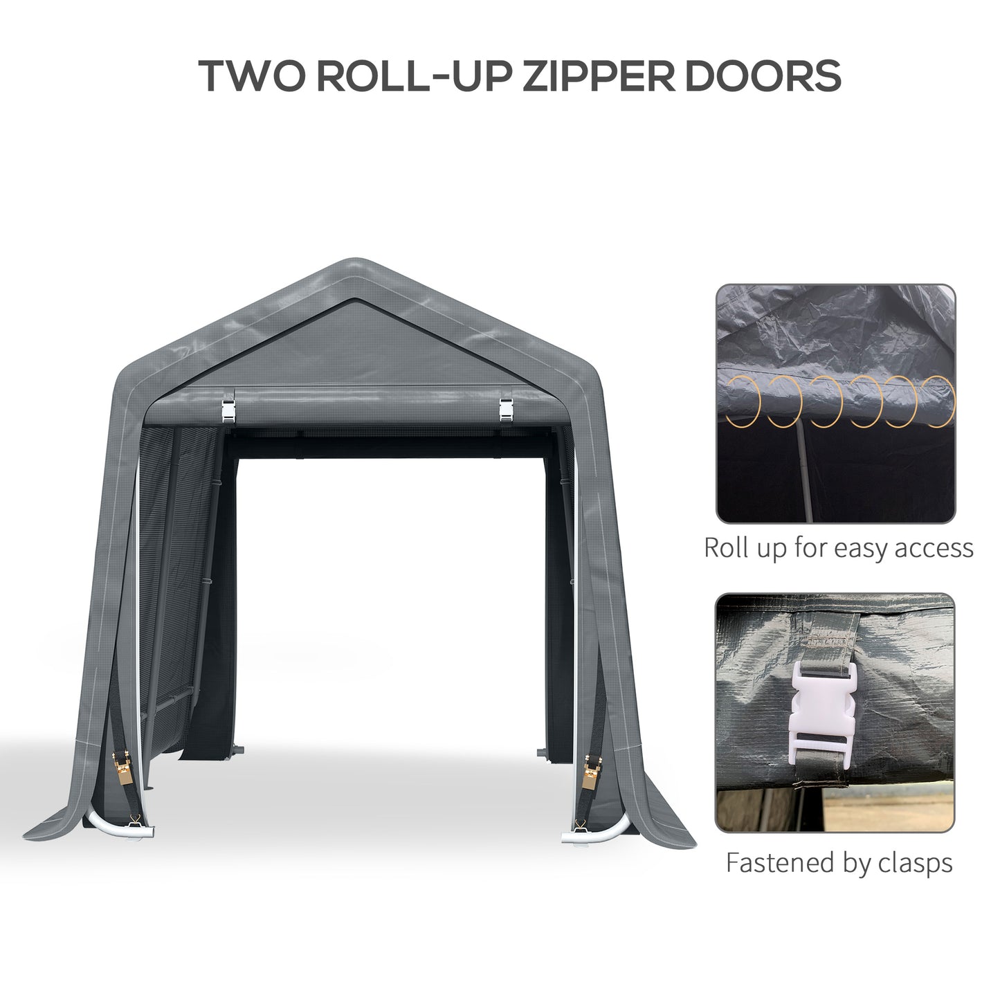 Garden Storage Tent Heavy Duty Bike Shed Patio Storage Shelter w/ Metal Frame&Double Zipper Doors Dark Grey