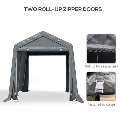 Garden Storage Tent Heavy Duty Bike Shed Patio Storage Shelter w/ Metal Frame&Double Zipper Doors Dark Grey