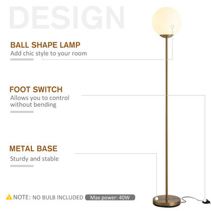 Tall Gold Lamp, for Living Room Tall Standing Lamp Glass Shade Luxe Brass-Tone Finish Metal Frame Thick Round Base Living Room