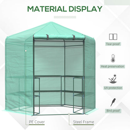 Hexagon Walk In Greenhouse PE Planter Flower Growth with Zipped Door 194 x 225H cm Walk-in Zipper Steel