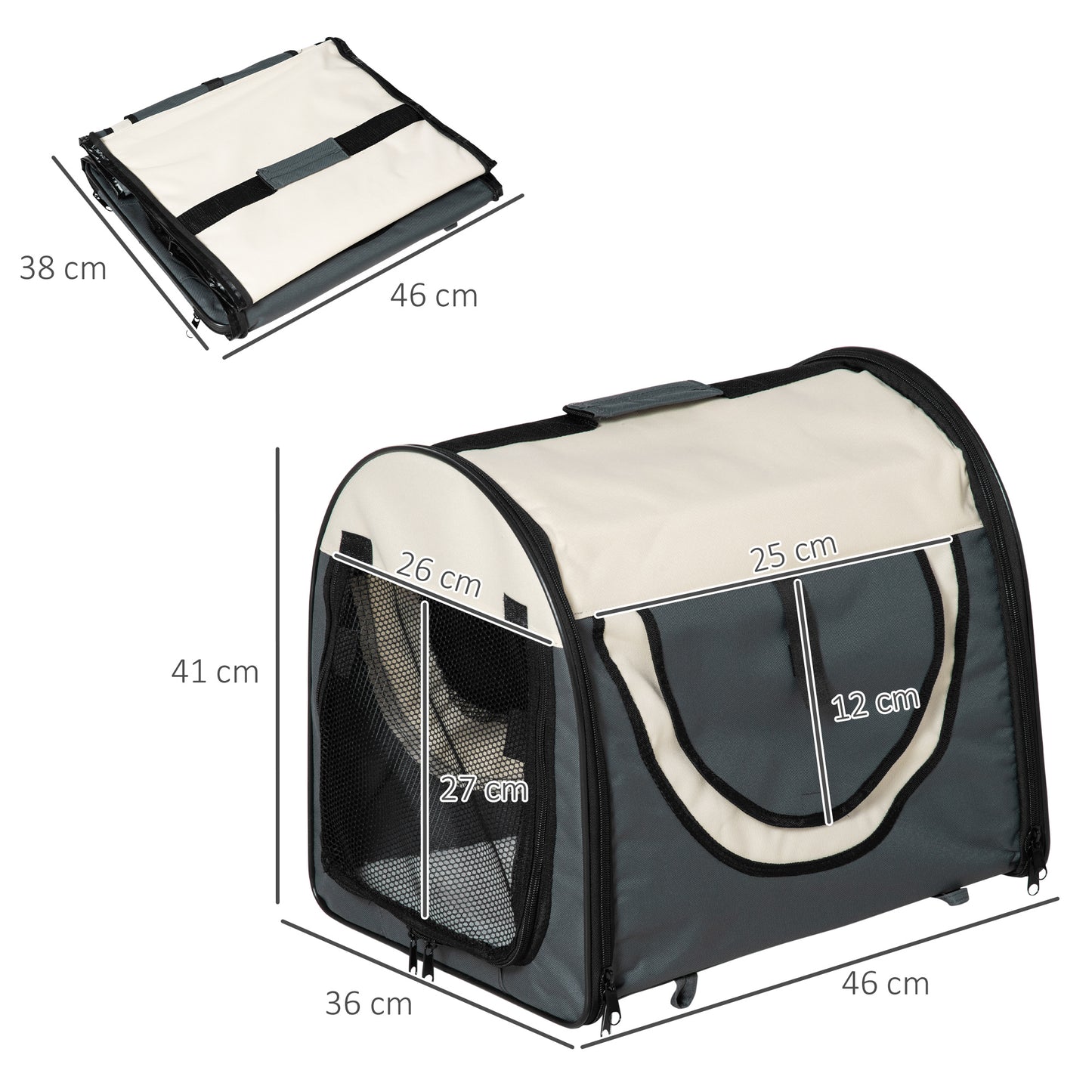 Small Dog Carrier, Folding Fabric Soft 46Lx36Wx41Hcm-Grey