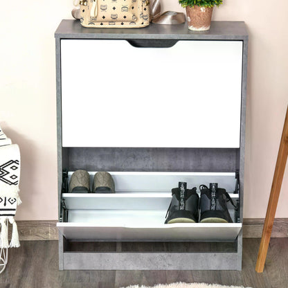 Tipping Shoe Cabinet Simple Modern Hall Organizer 2-Tier Wood Rack with Drawer Adjustable Shelf