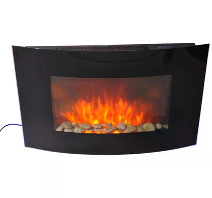 LED Curved Glass Electric Fireplace Heater Wall Mounted Fire Place, 1000/2000W