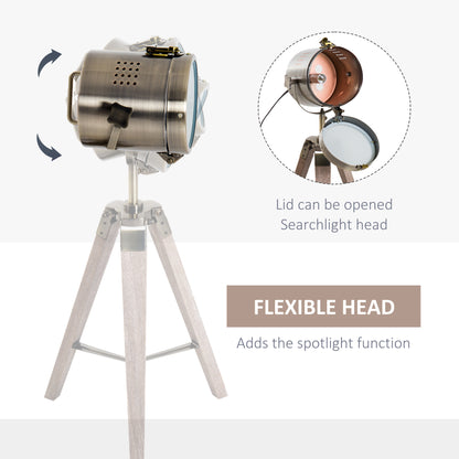 Spotlight Lamp, Tripod, 33L, Adjustable Height with Natural Wooden Base, Minimalist Adjustable Spotlight