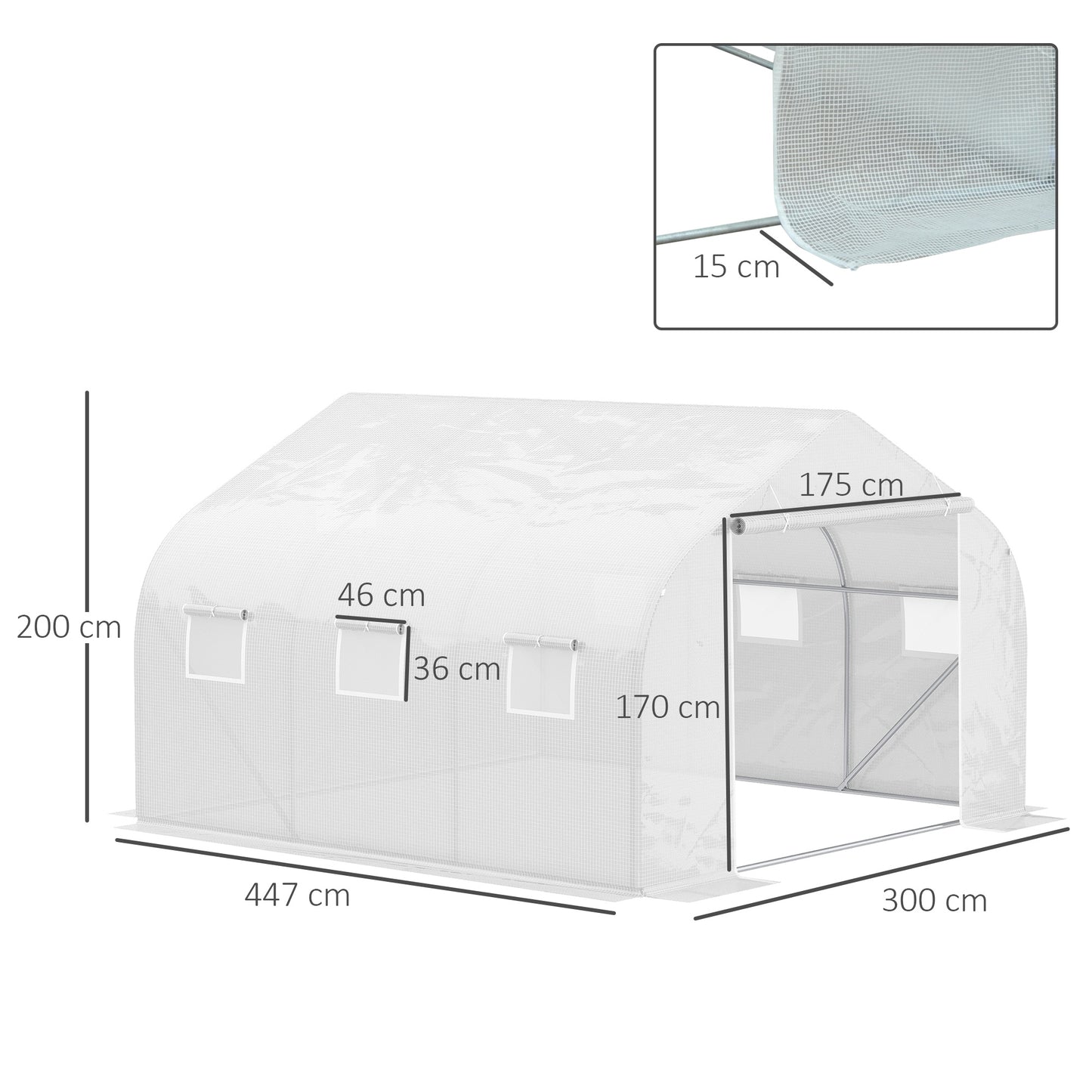 Walk In Greenhouse Cover Replacement Reinforced Gardening Plant Growhouse Cover with 6 Roll Up Windows White, COVER ONLY