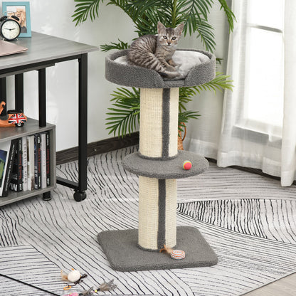 PawHut 81cm Cat Tree Cat Tower Scratching Post Climbing Tree w/Removable Cushion for Kitten Activity Center Grey 