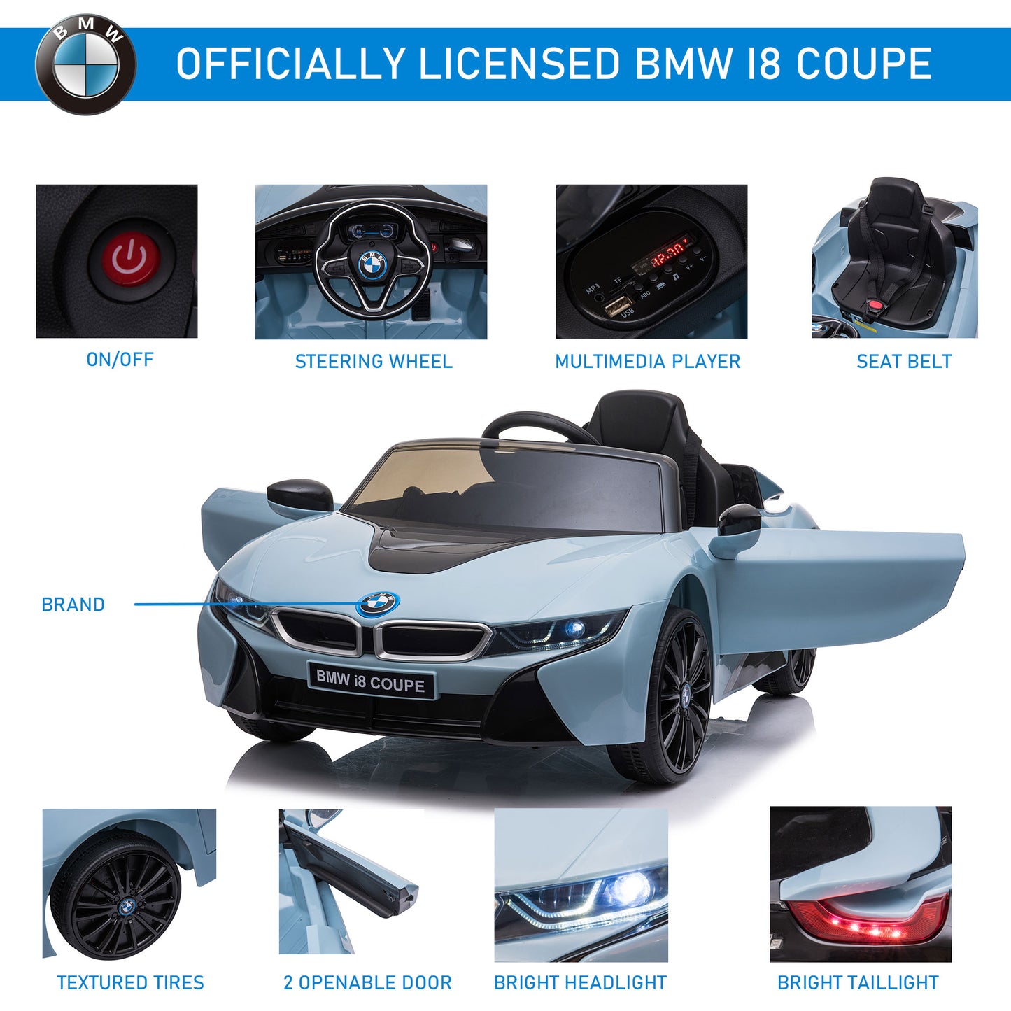 Kids 6V Battery PP Licensed BMW Ride On Car Blue