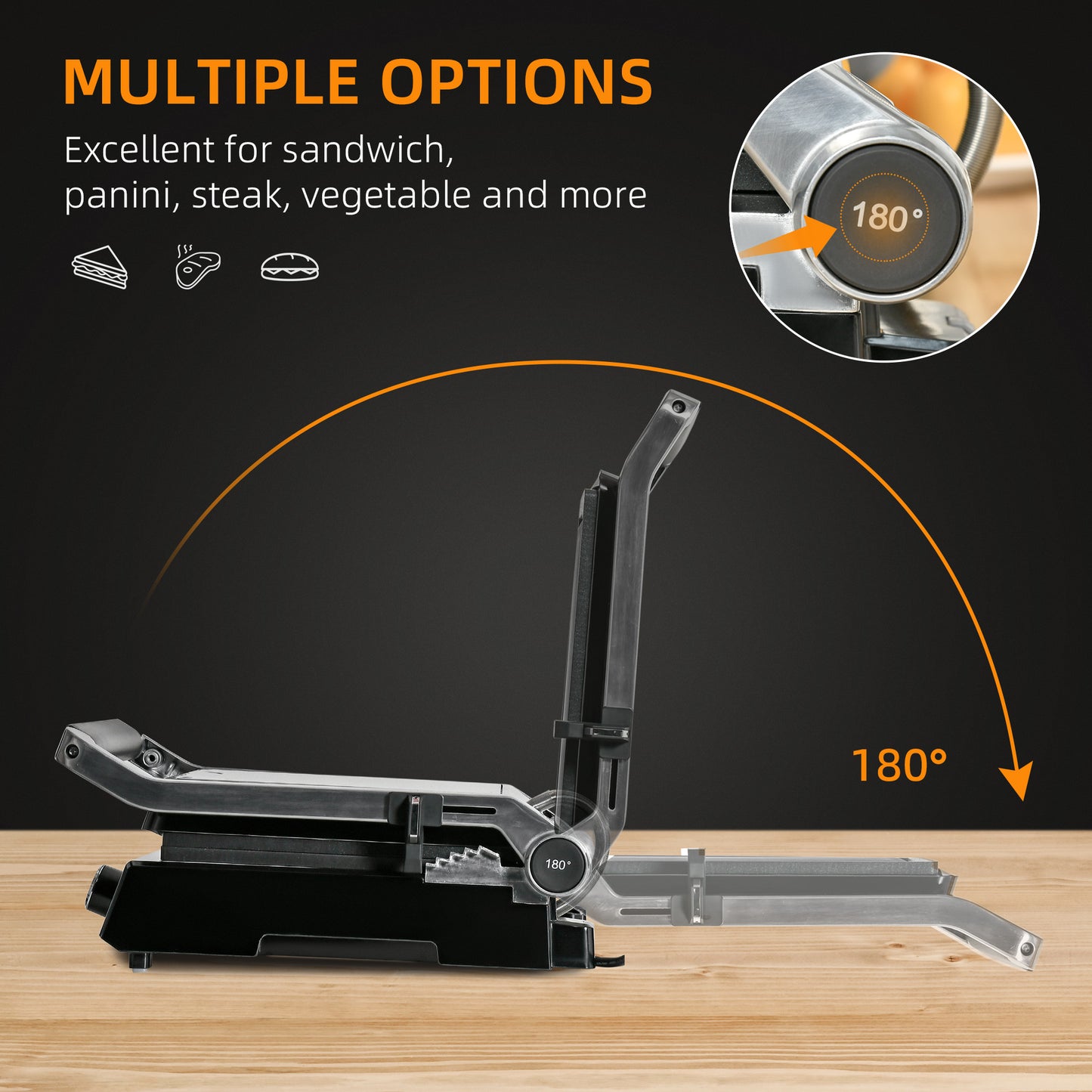 Electric Griddle, 4 Slice Toastie Machine, 2000W Electric Non-stick Grill with 180° Flat Open, Drip Tray, Removable Plate