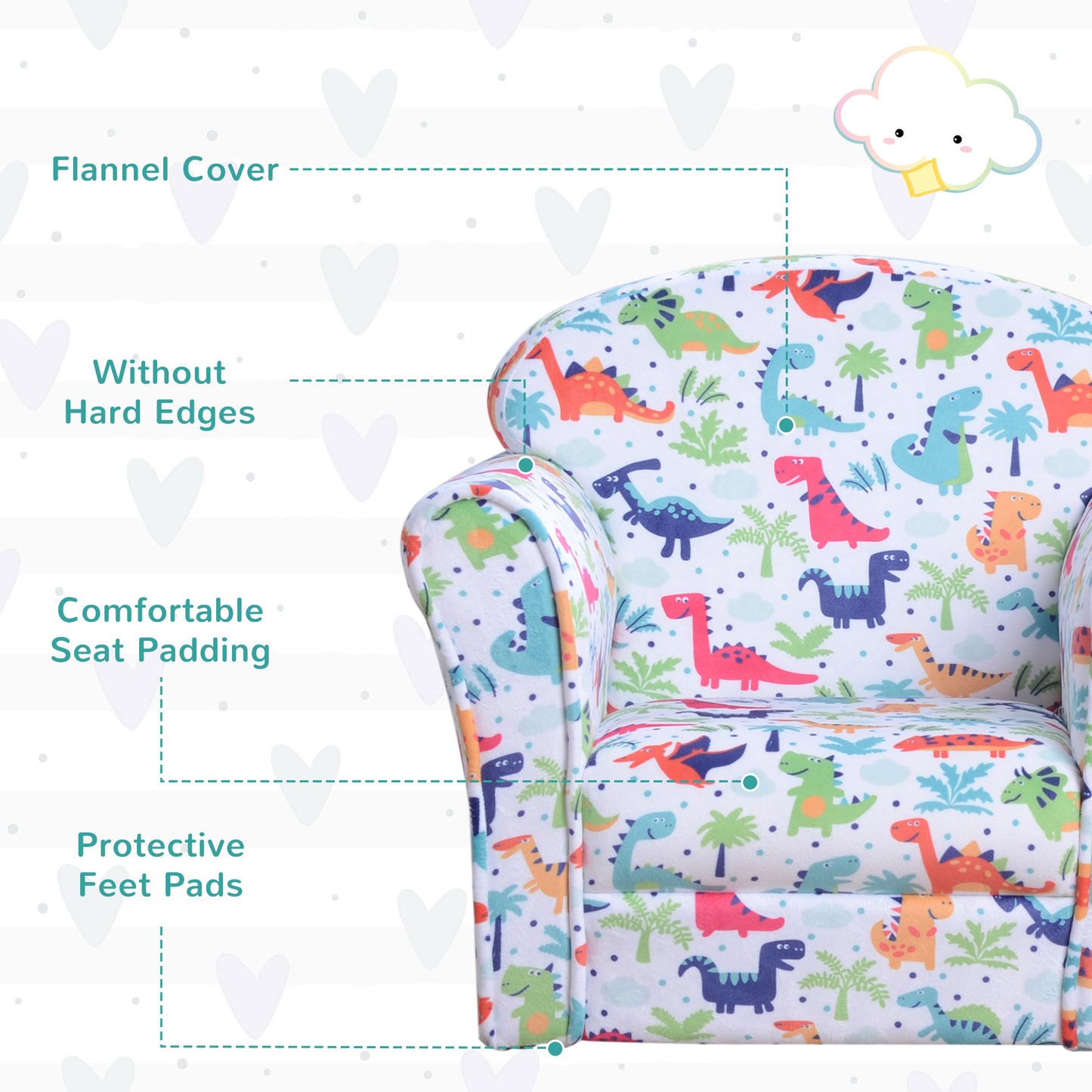 Toddler Couch, Flannel Cartoon Dinosaur Pattern Children Armchair Sofa For Toddlers