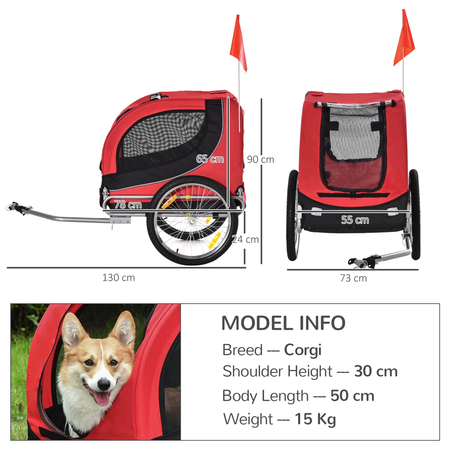 Folding Bicycle Pet Trailer W/Removable Cover-Red