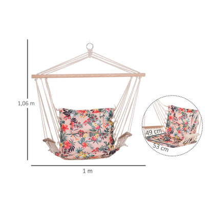 100x106cm Hanging Hammock Chair Safe Rope Frame Pillow Top Bar Bright Floral