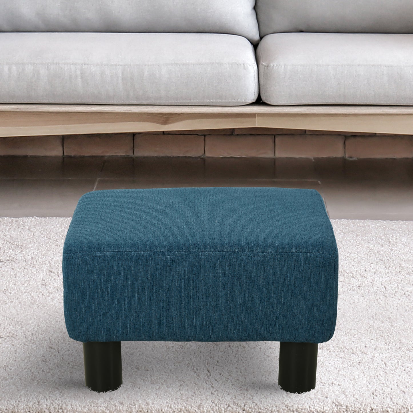 Small Footstool, Linen Fabric, Dark Blue Home Office with Legs 40 x 30 x 24cm