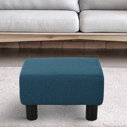 Small Footstool, Linen Fabric, Dark Blue Home Office with Legs 40 x 30 x 24cm