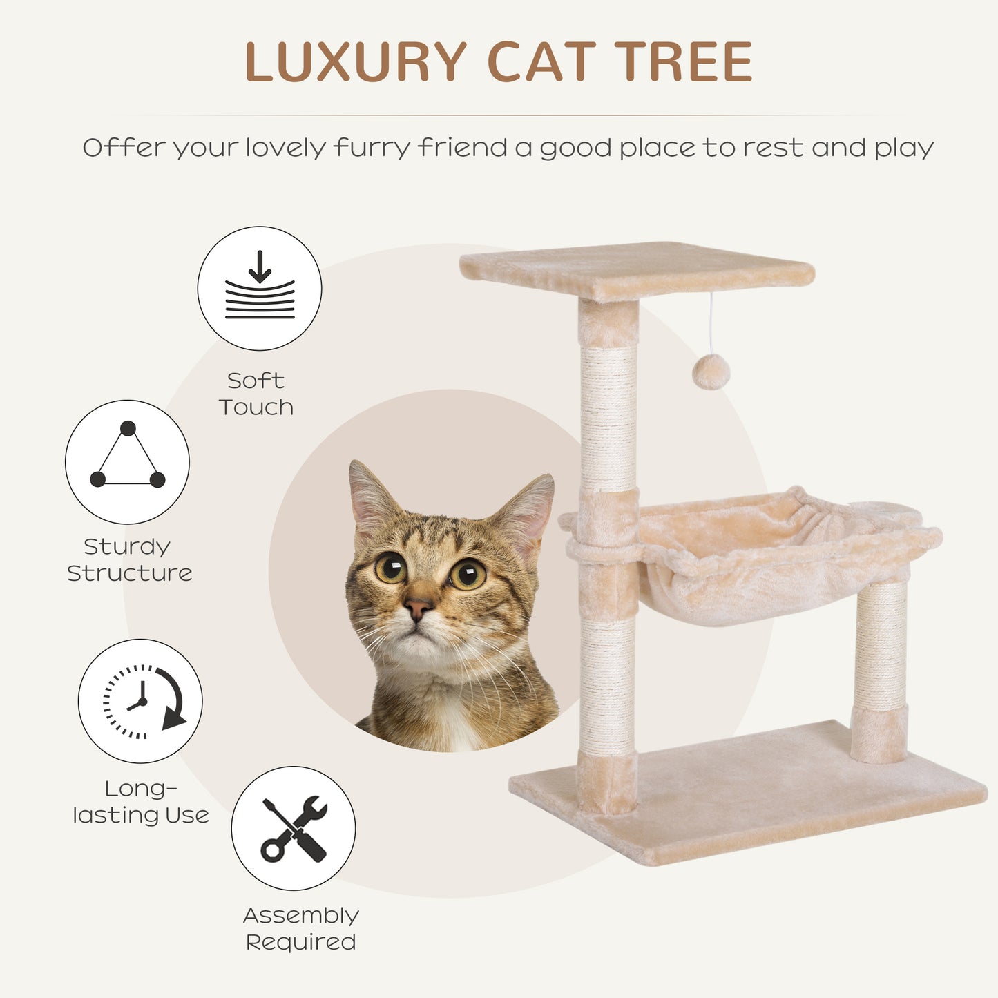 70cm Cat Tree Cat Tower Scratching Post Climbing Tree for Kitty Activity Center Beige