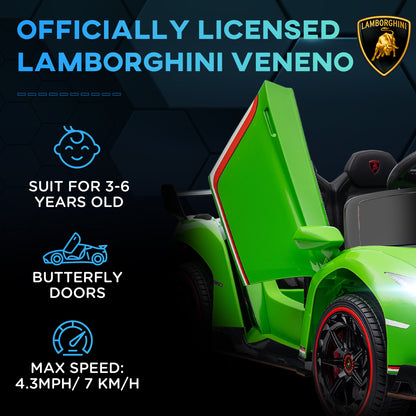 Lamborghini Veneno Licensed 12V Kids Electric Ride on Car w/ Butterfly Doors, Portable Battery, w/ Bluetooth, Green