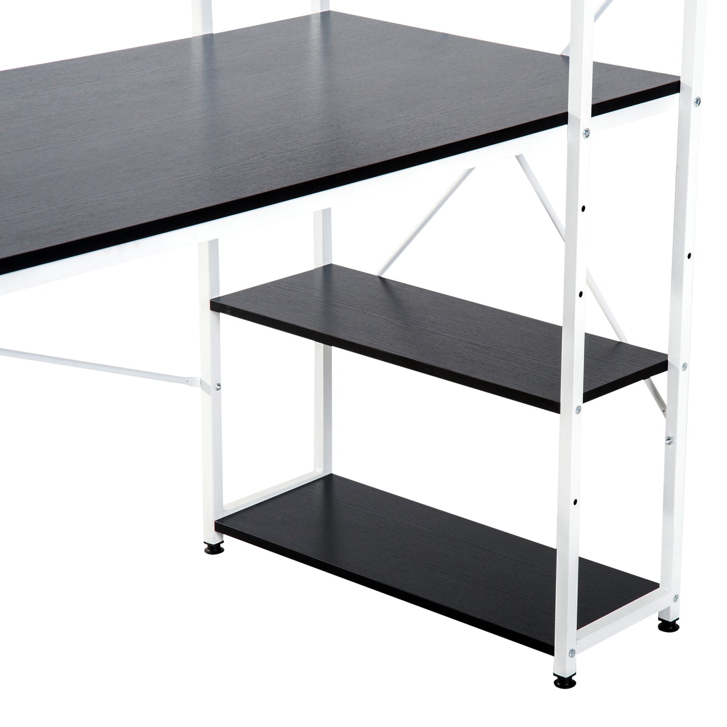 Corner Desk with Storage, Bookshelf, Metal Frame-White/ Black Colour