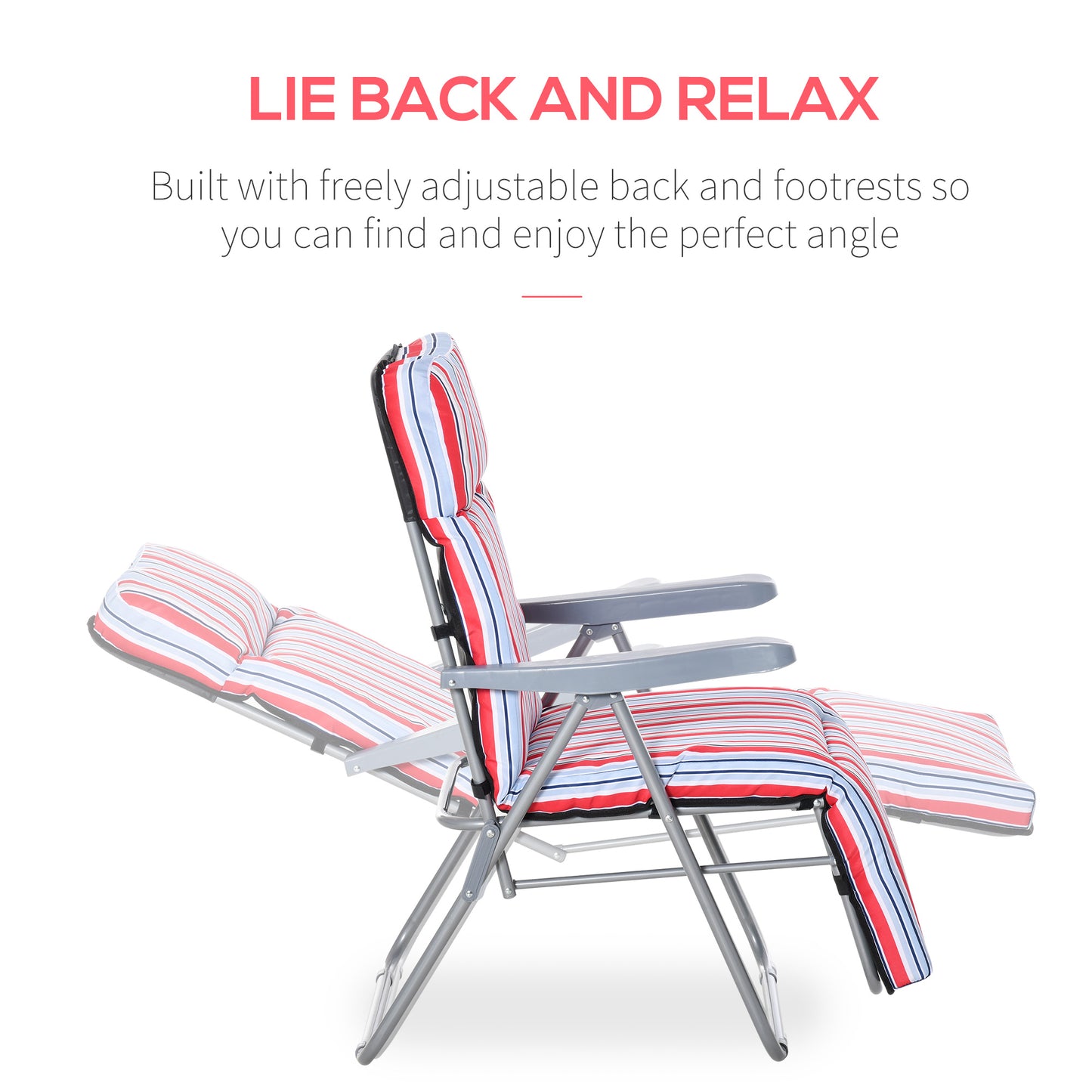 Set of 2 Garden Sun Lounger Outdoor Reclining Seat Cushioned Seat Foldable Adjustable Recliner Red and White