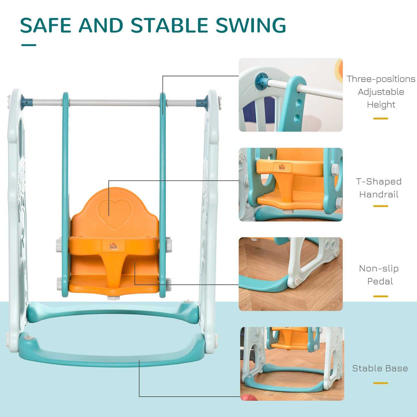 3 in 1 Kids Slide and Swing Set Playset Activity Center with Basketball Hoop Adjustable Height Water-fillable Base